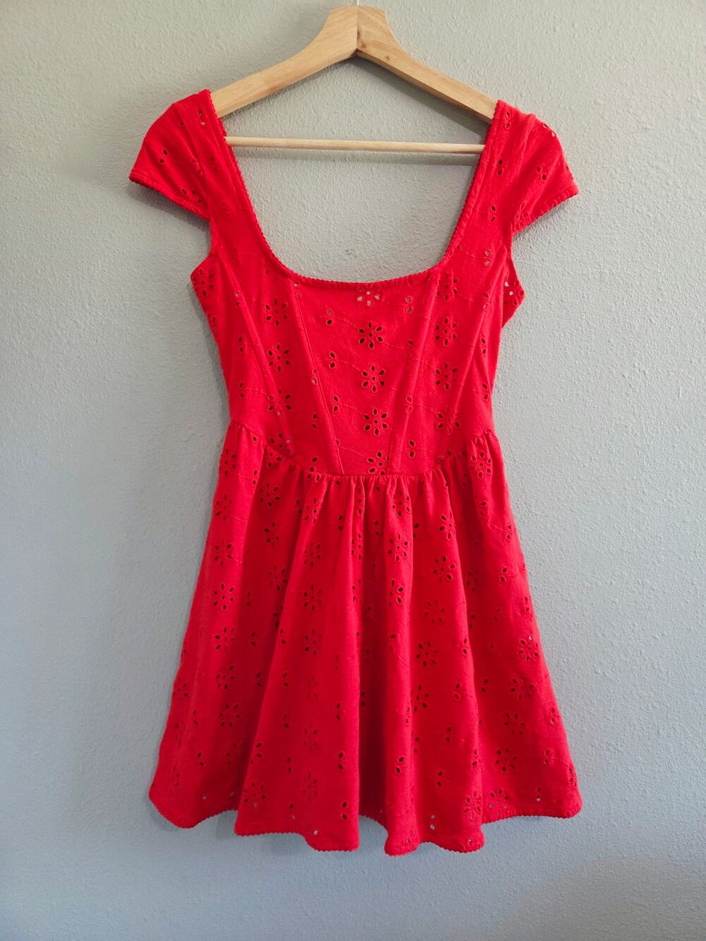 Asos Red Eyelet Corset Mini Dress Size 4 (Small)